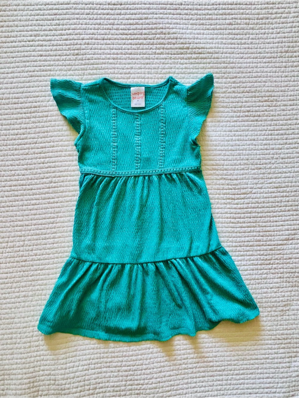 Jumping Beans Girls Size 6 Teal Green Ruffle Sleeve Dress